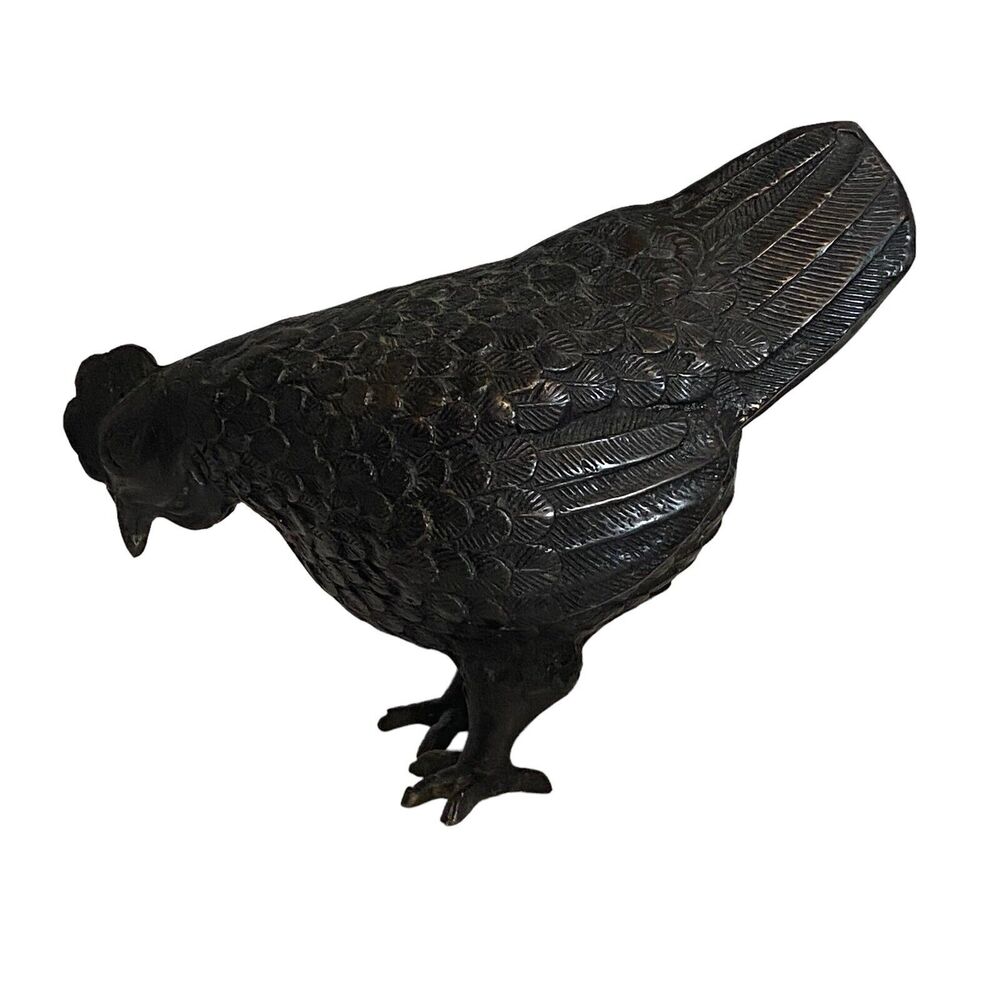 Vintage Bronze Pecking Hen Chicken Decorative Farmhouse Home Decor Flawed